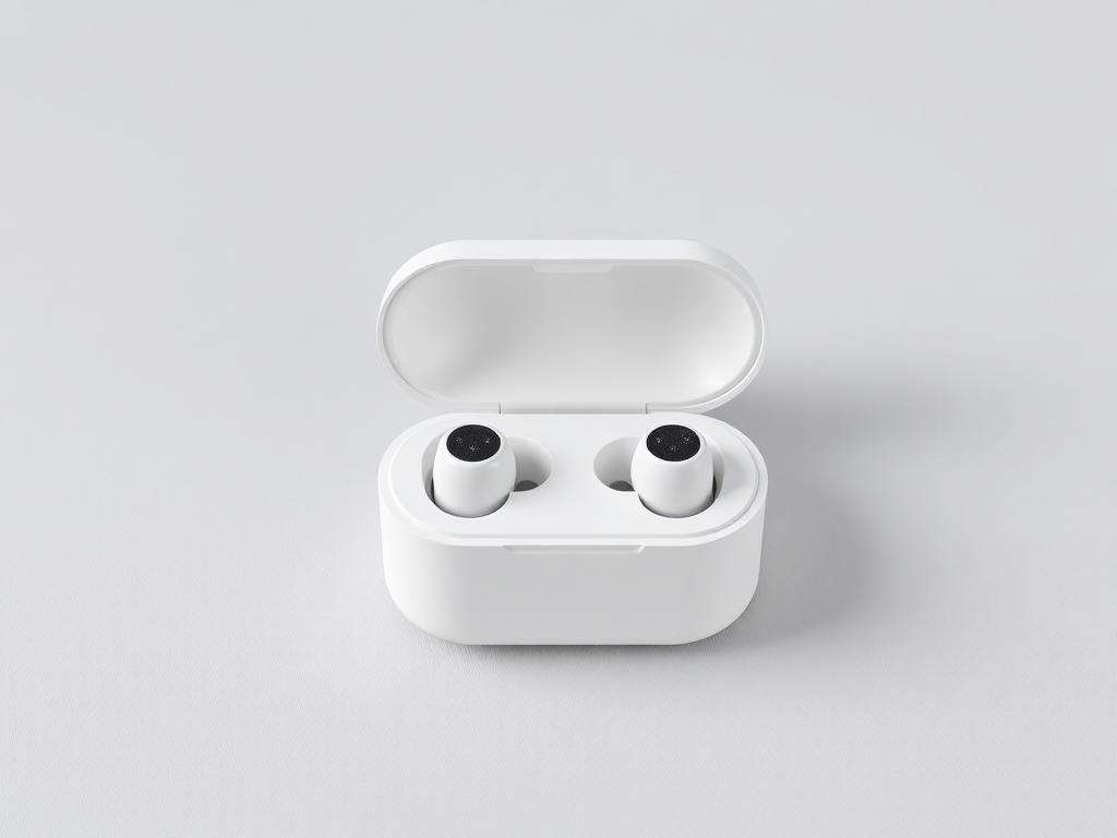 Fones de ouvido sem fio com estojo de carregamento em fundo claro