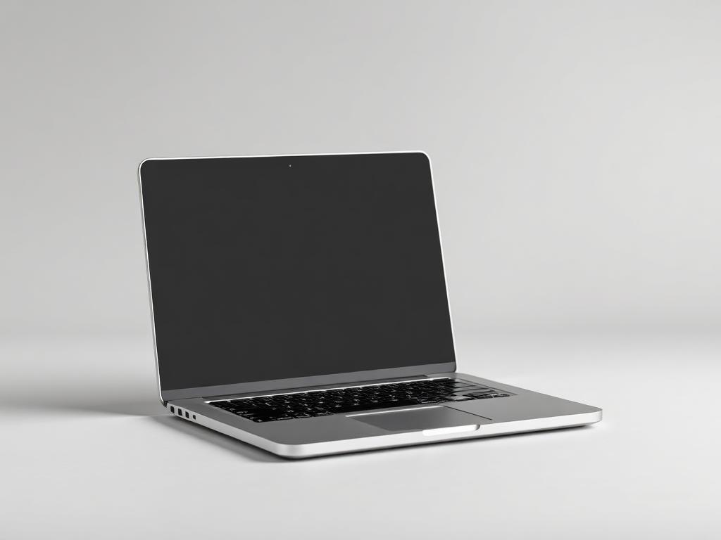 Notebook de alumínio aberto sobre mesa clara em ambiente minimalista