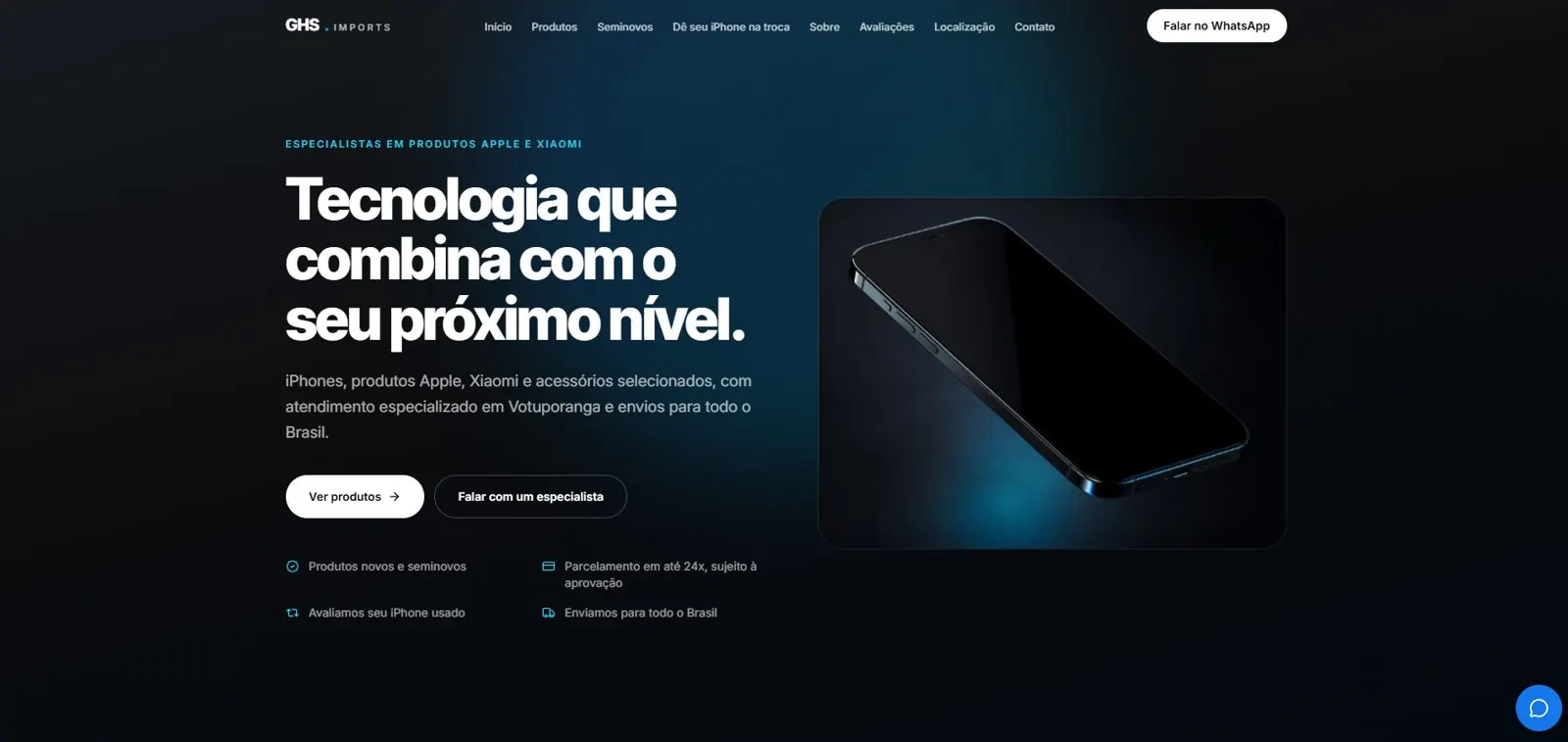 Página inicial do site da GHS Imports em desktop e celular