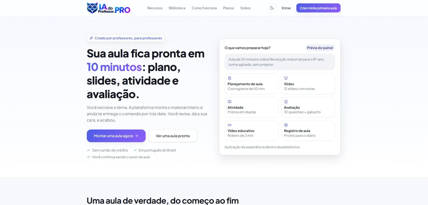 Página inicial da IA do Professor