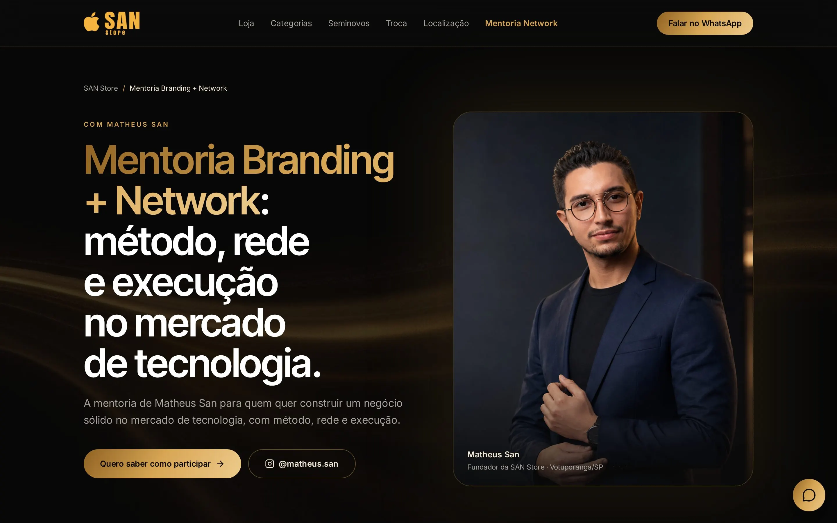 Página de vendas da Mentoria Branding + Network em desktop e celular