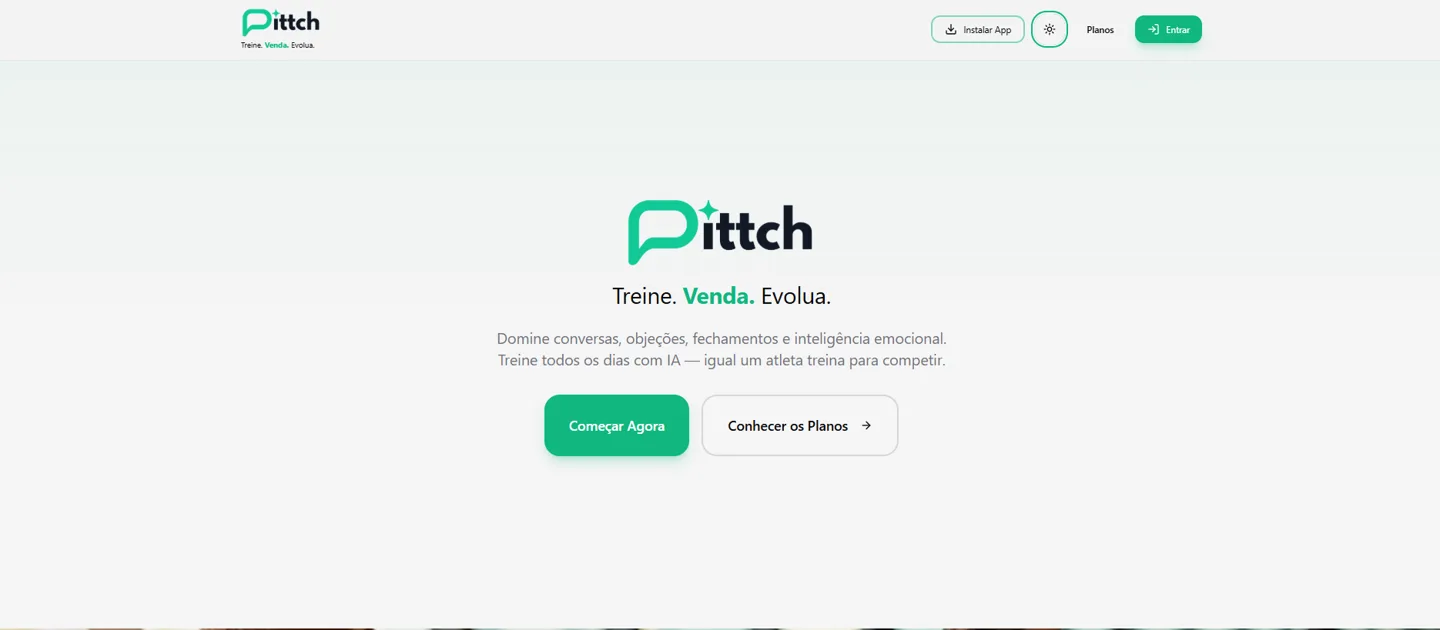 Página inicial da plataforma PITTCH