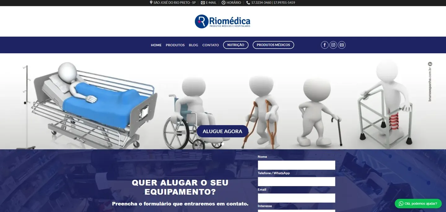 Página de locação da Riomédica